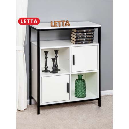 Шкаф стеллаж LETTA Frame Белое тиснение Черный металл 700х910(h)х300