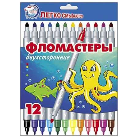 Фломастеры Hatber двусторонний 12 цв.