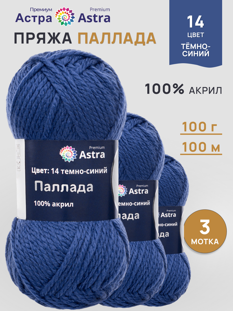 Пряжа Astra Premium Паллада акриловая 100 г 100 м 14 темно-синий 3 мотка - фото 1