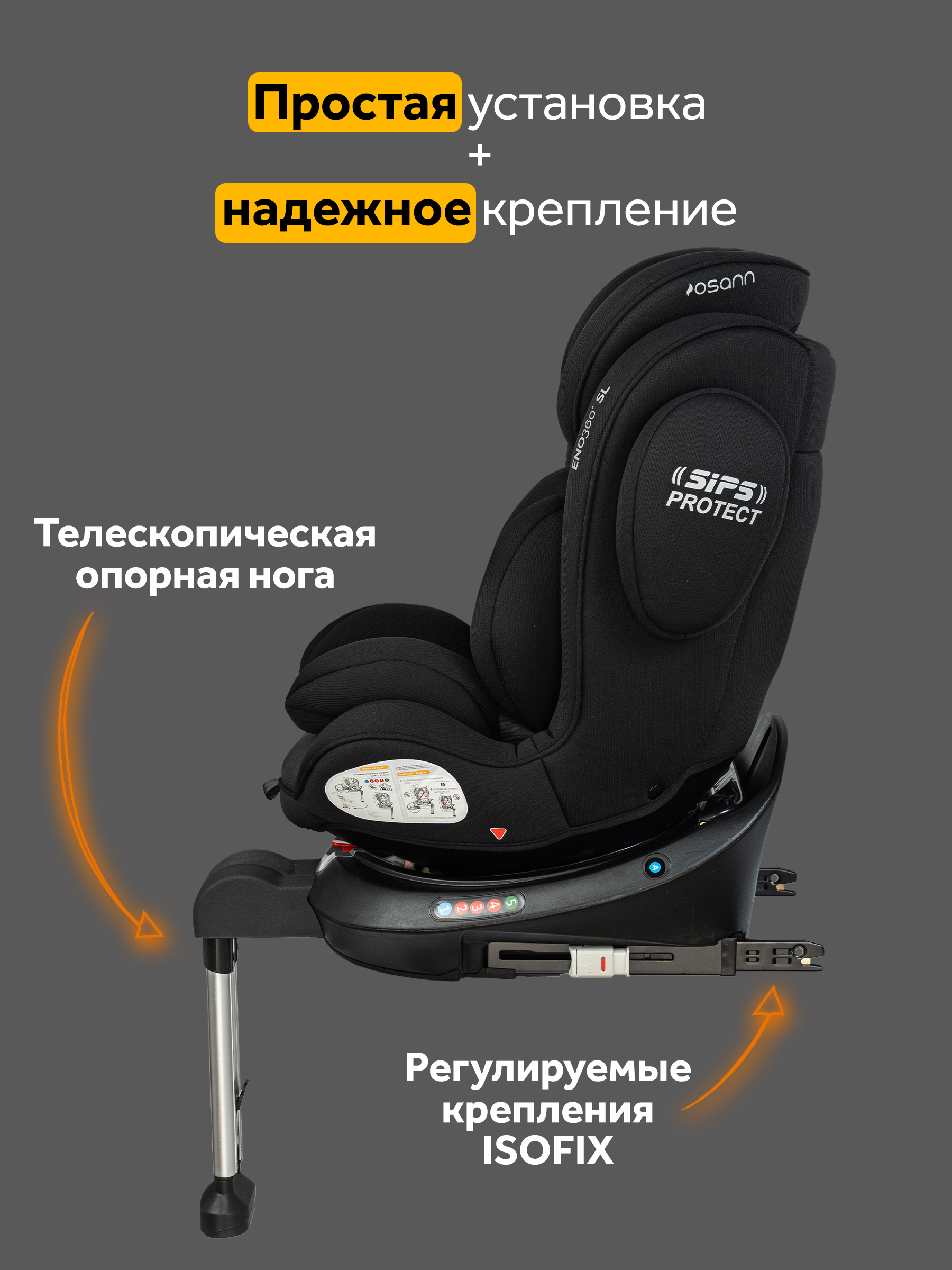 Автокресло Osann Eno 360 Carbon 0-36 кг Isofix 0+/1/2/3 (0-36 кг) черный - фото 3