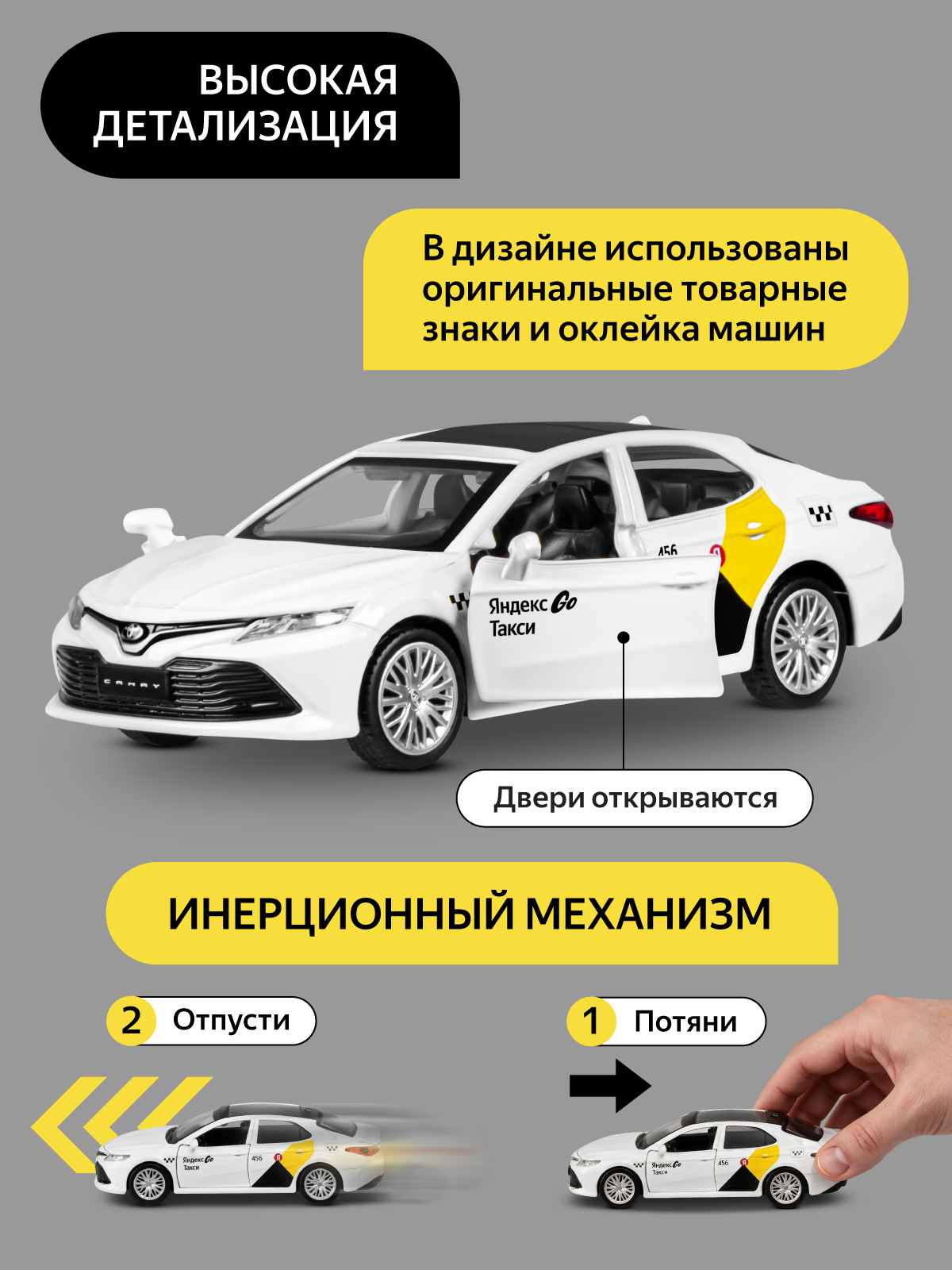 Автомобиль Яндекс GO Toyota Camry Такси 1:43 JB1251484 - фото 3