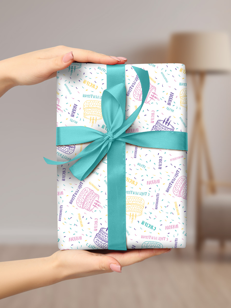 Упаковочная бумага на день рождения ГК Горчаков упаковка для подарков "С ДНЁМ РОЖДЕНИЯ! Паттерн тортики" - фото 4