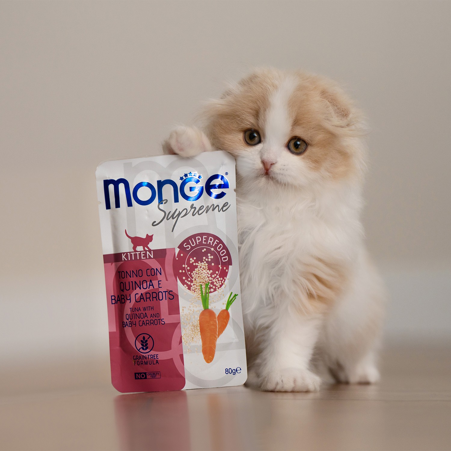 Корм для котят Monge 80г Supreme kitten тунец с киноа и мини-морковью пауч - фото 4