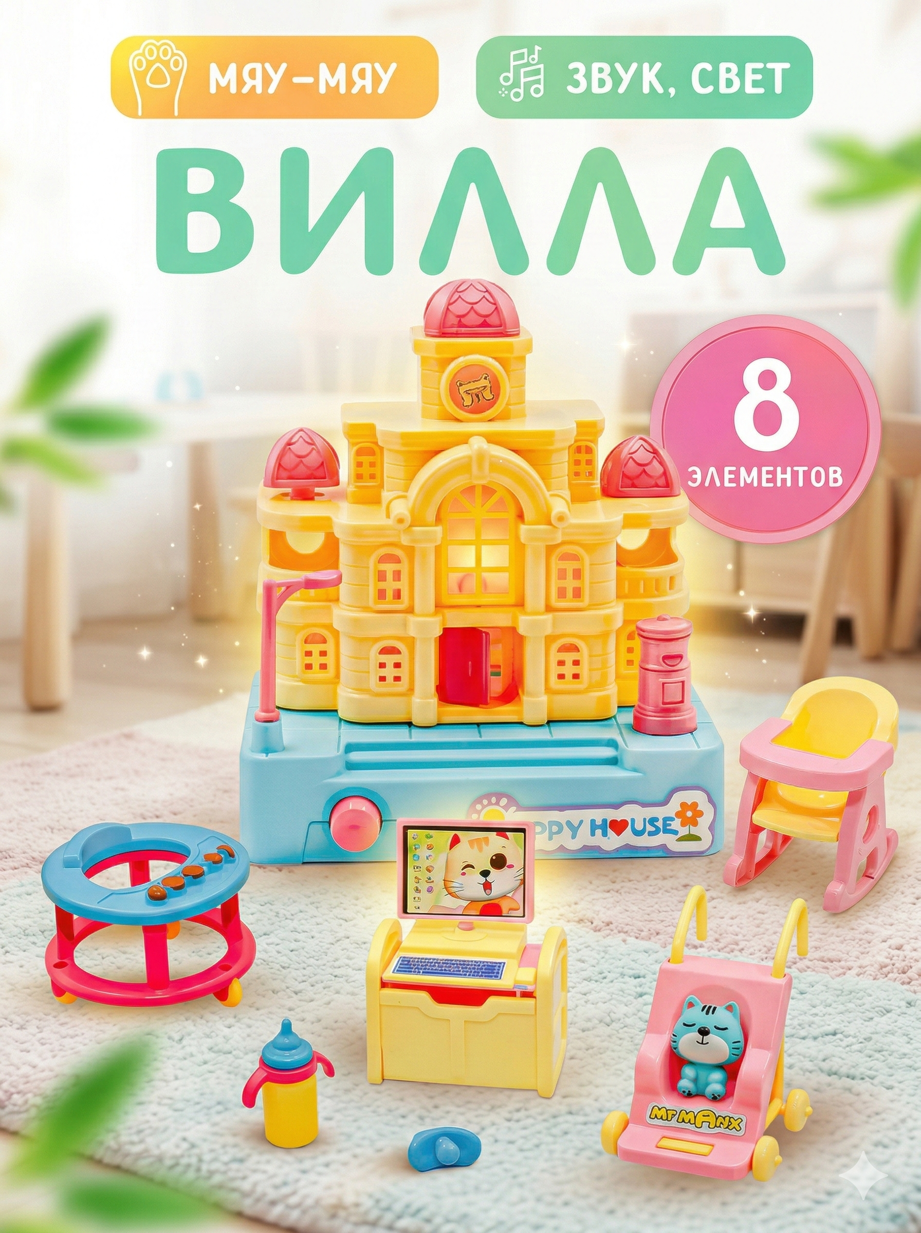 Изображение товара Игровой набор SHARKTOYS Домик с детской комнатой Мяу-мяу