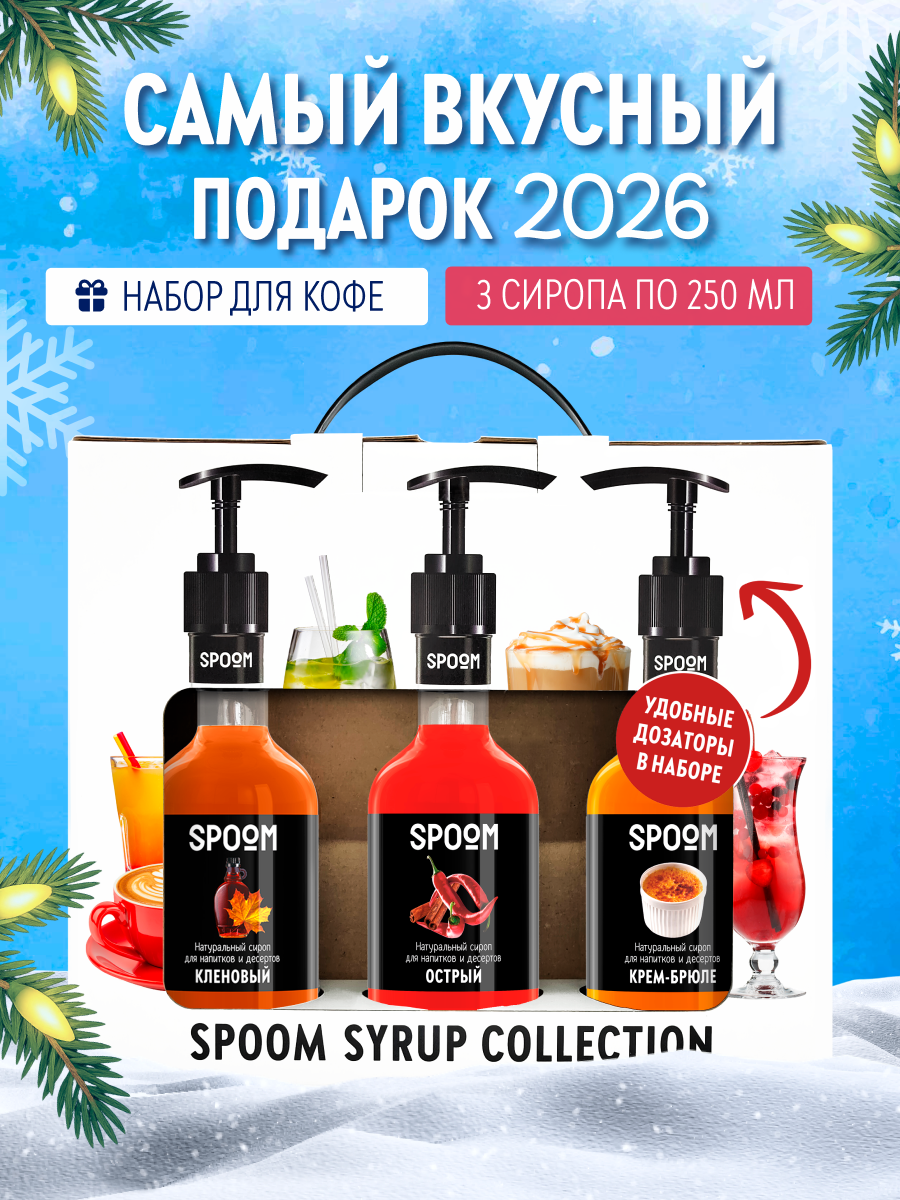 Набор сиропов SPOOM Кленовый Острый Крем-брюле для коктейлей чая и кофе 3шт 250мл + 3 дозатора - фото 1