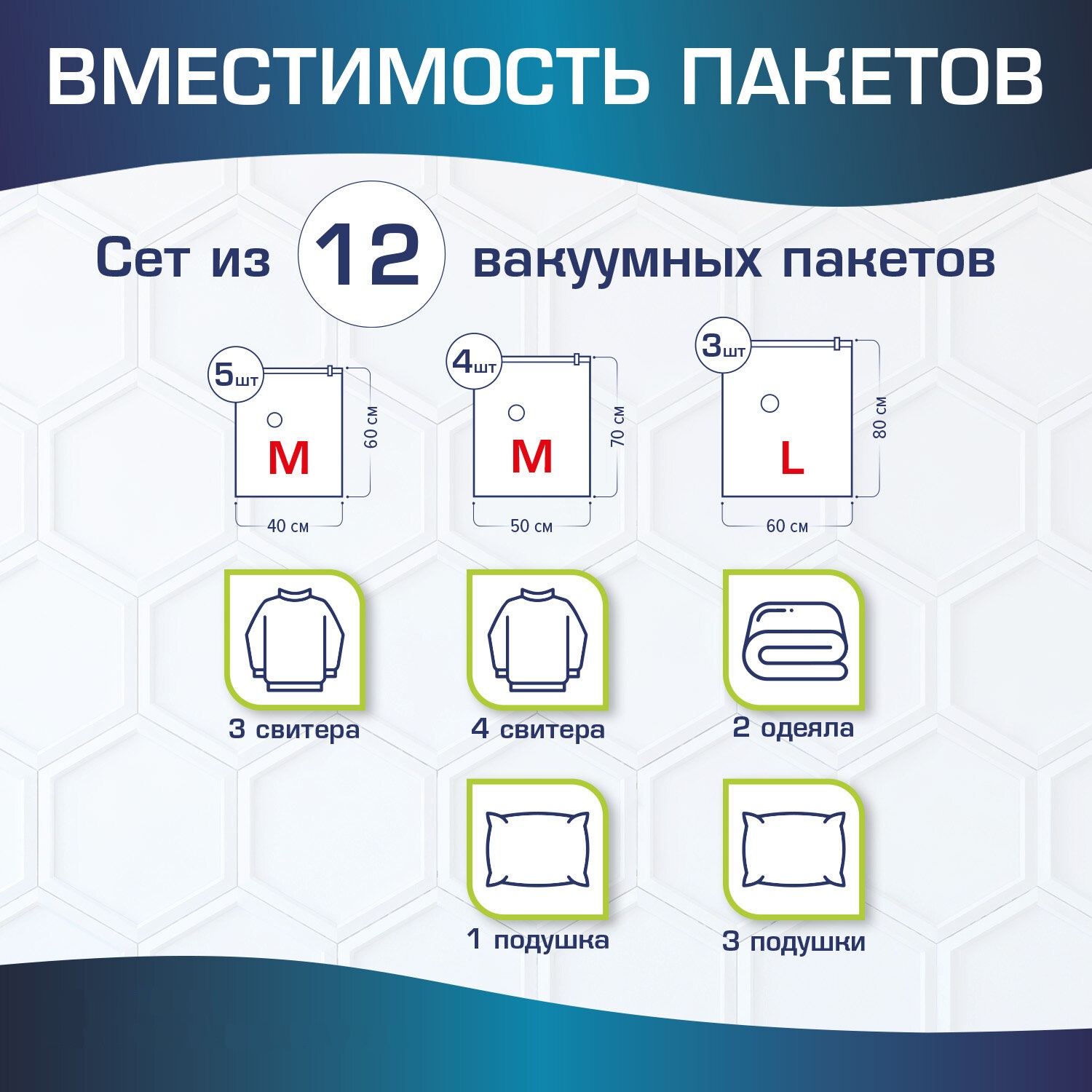 Вакуумные пакеты Лайма зип для одежды вещей 12 штук с насосом и клапаном - фото 3