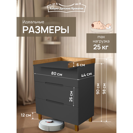 Комод пеленальный Азбука Кроваток Аврора 3 ящика графит бук