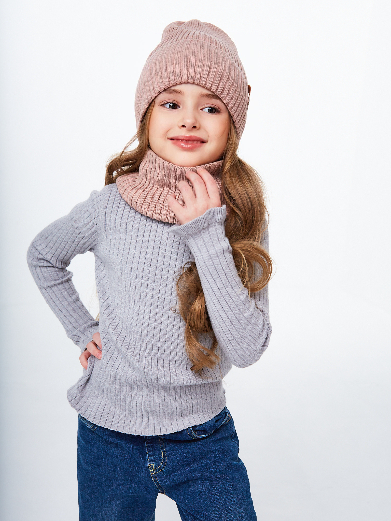 Шапка и снуд NYCkids NYC-H-104-GplainW-coffee - фото 10