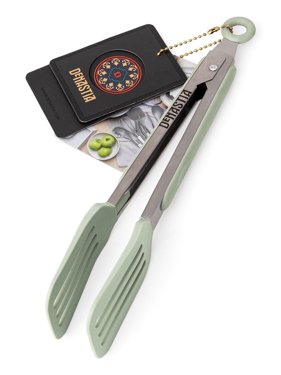 Щипцы кухонные DeNASTIA универсальные 27x5.5 см нержавеющая сталь силикон серый мятный A000182 - фото 6