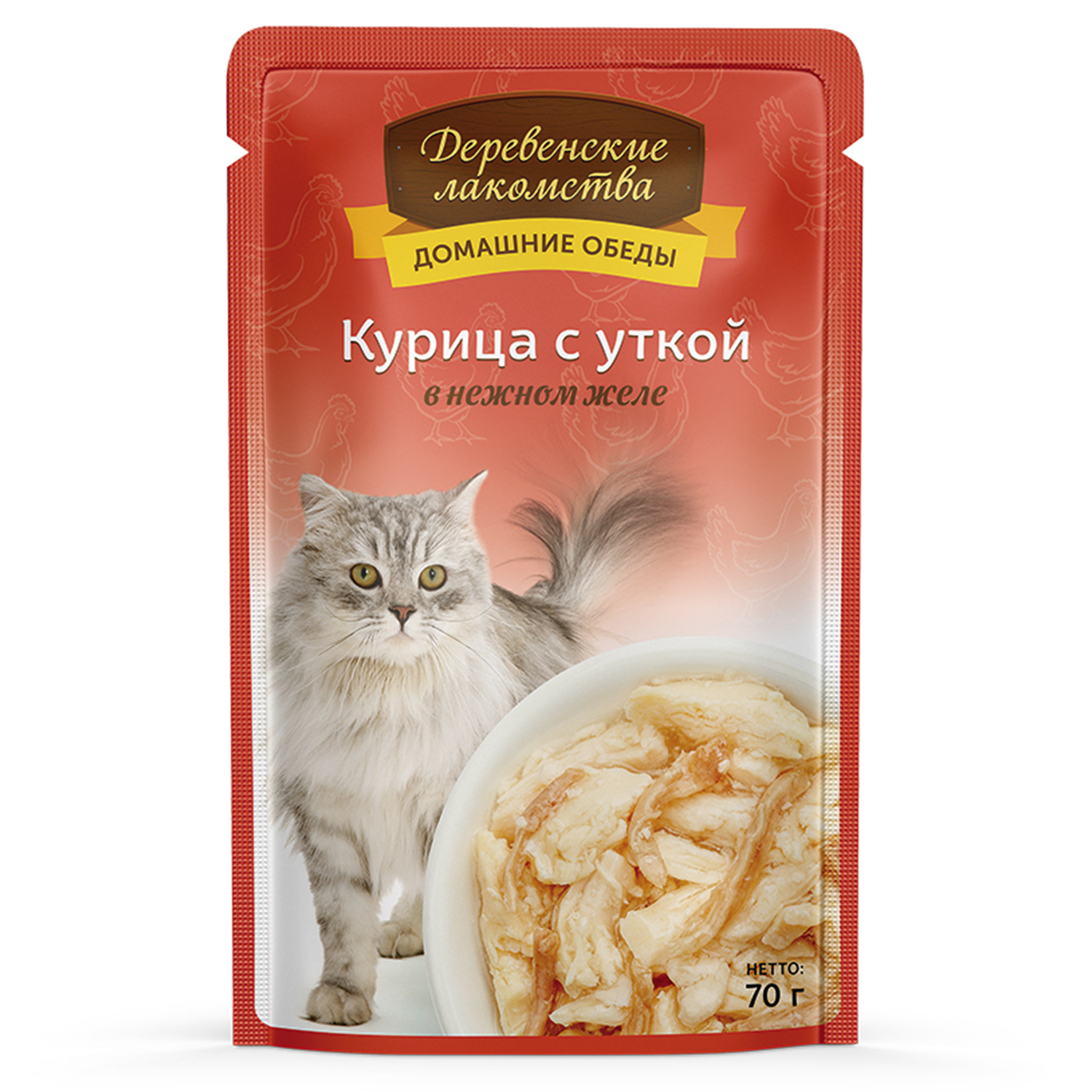 Корм для кошек Деревенские лакомства филе курица-утка желе пауч 70г - фото 1