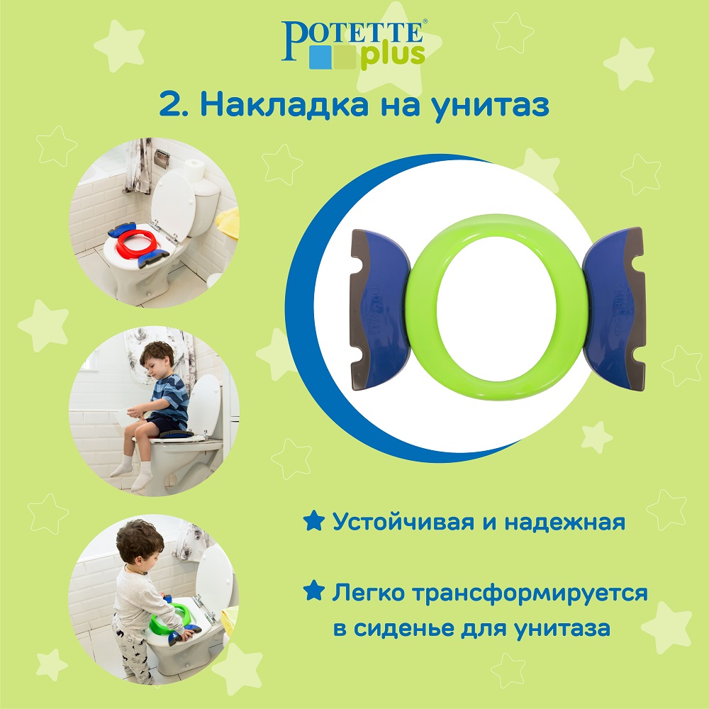 Дорожный горшок Potette Plus складной + 3 одноразовых пакета зеленый/голубой - фото 6