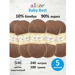 Пряжа для вязания Alize baby best бамбук акрил с эффектом антипиллинг 100 г 240 м 534 светло-коричневый 5 мотков
