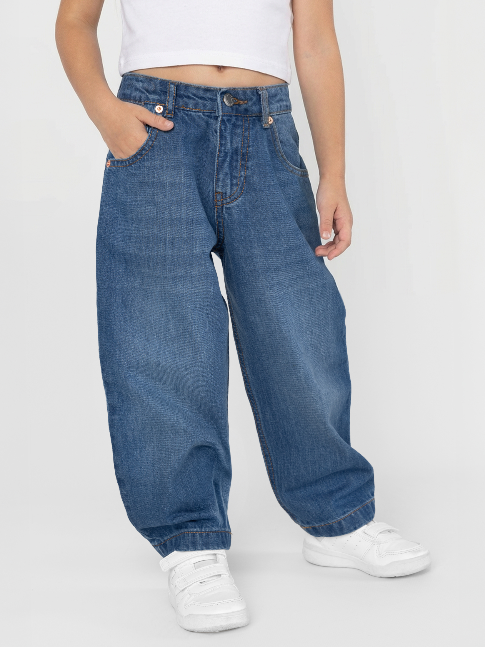 Изображение товара Джинсы бананы для девочек Bossa Nova модель Balloon fit светло-синие 110