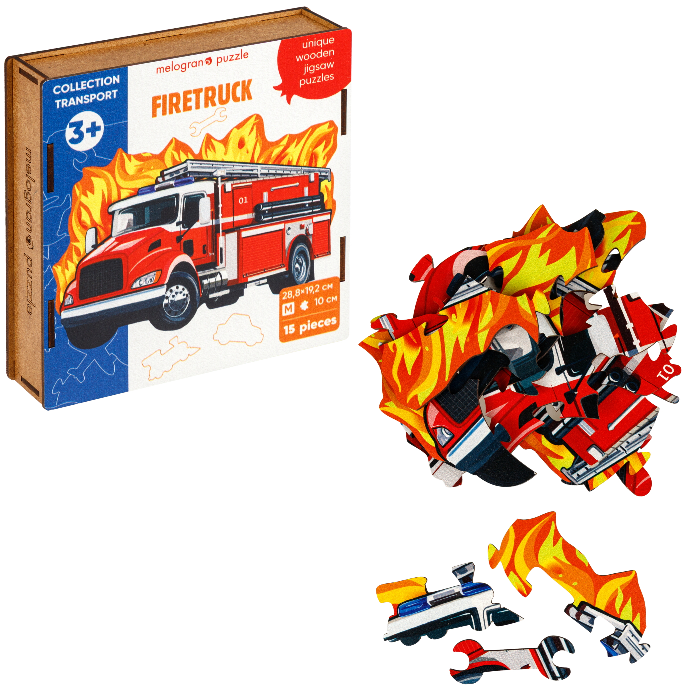 Пазл 1TOY Пожарная машина 15 деталей деревянный - фото 1