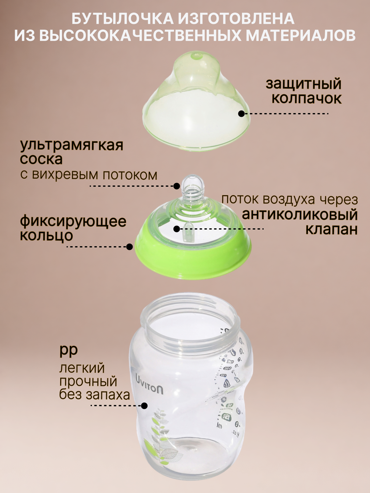 Бутылочка Uviton Natural 260 мл 1 шт. в ассортименте - фото 3