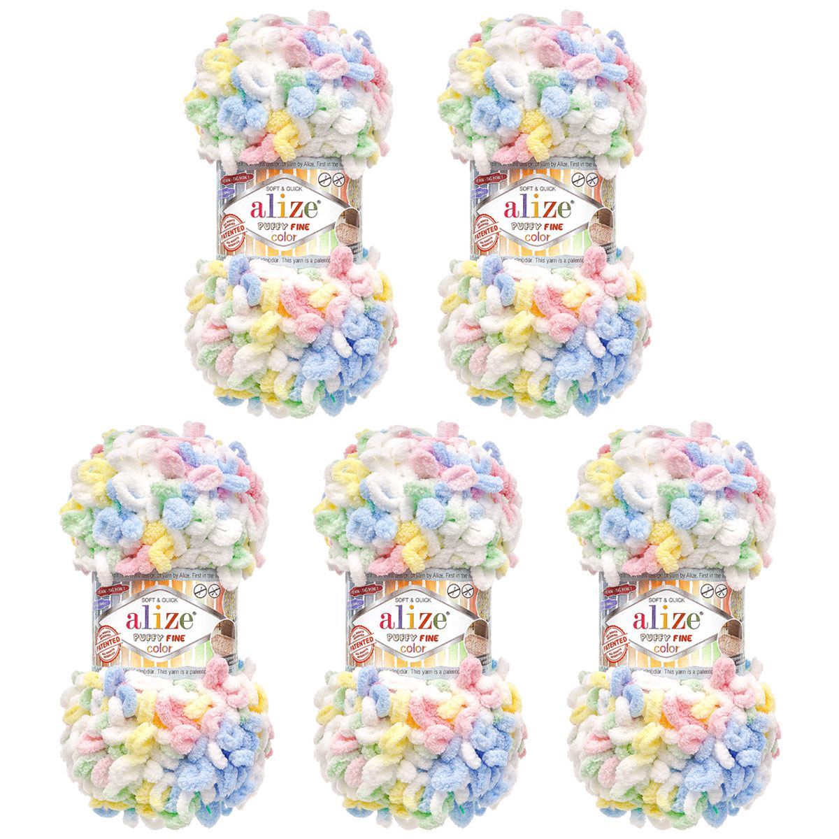 Пряжа для вязания Alize puffy fine color 100 г 14.5 м микрополиэстер плюшевая мягкая 5949 секционный 5 мотков - фото 3