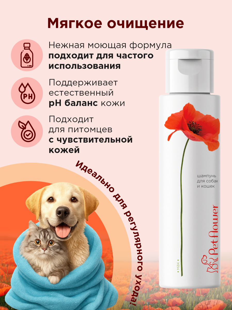 Шампунь для кошек и собак GOODR Pet Flower универсальный с ароматом Мака 250 мл - фото 3
