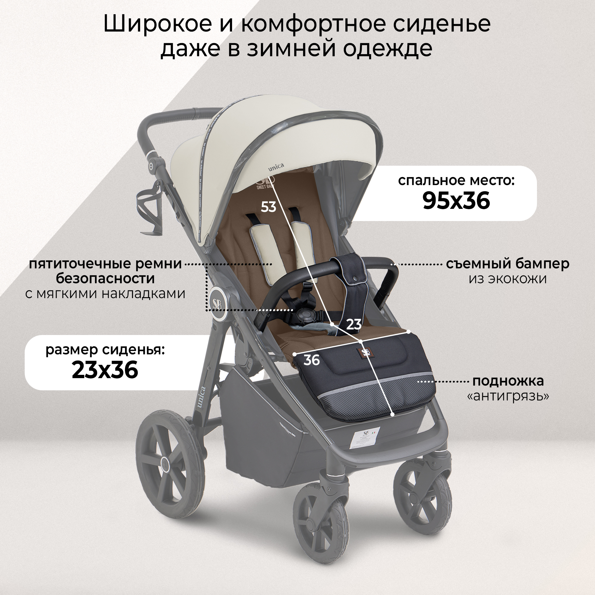 Коляска прогулочная Sweet Baby Unica Olive Green зеленый - фото 5