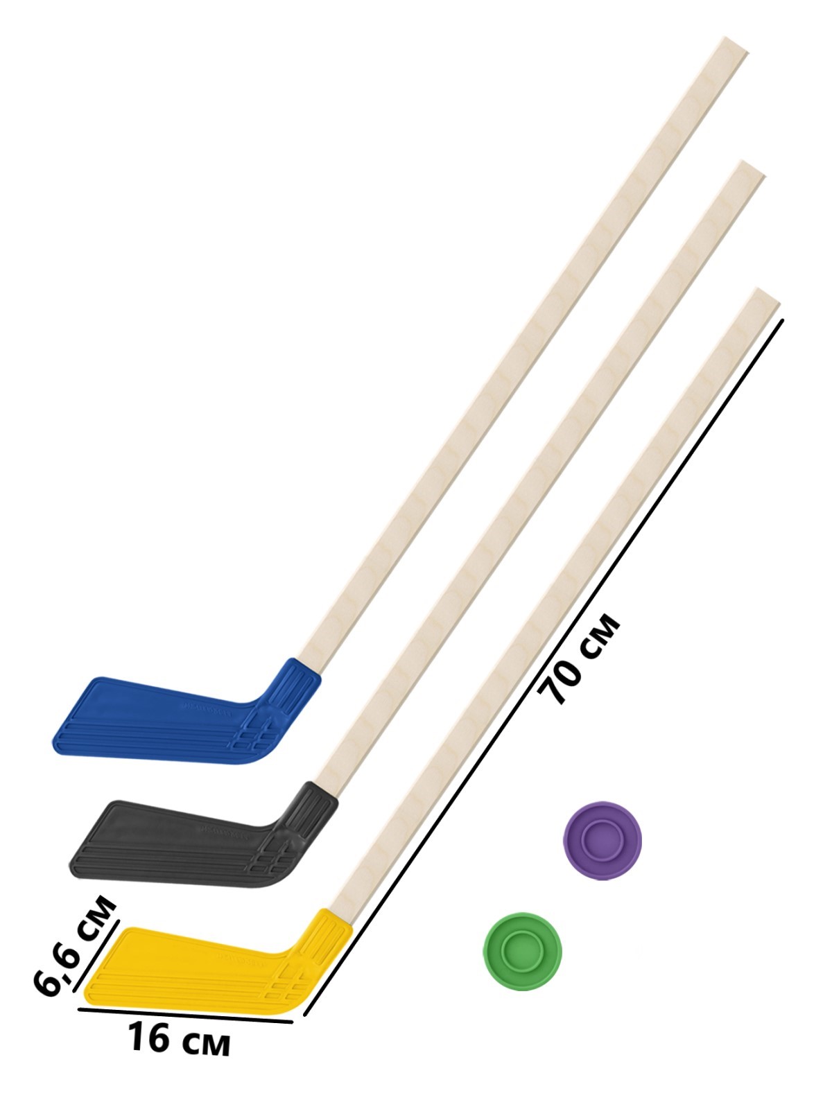 Клюшка детская 3 шт + 2 шайбы Задира Набор для хоккея - фото 1