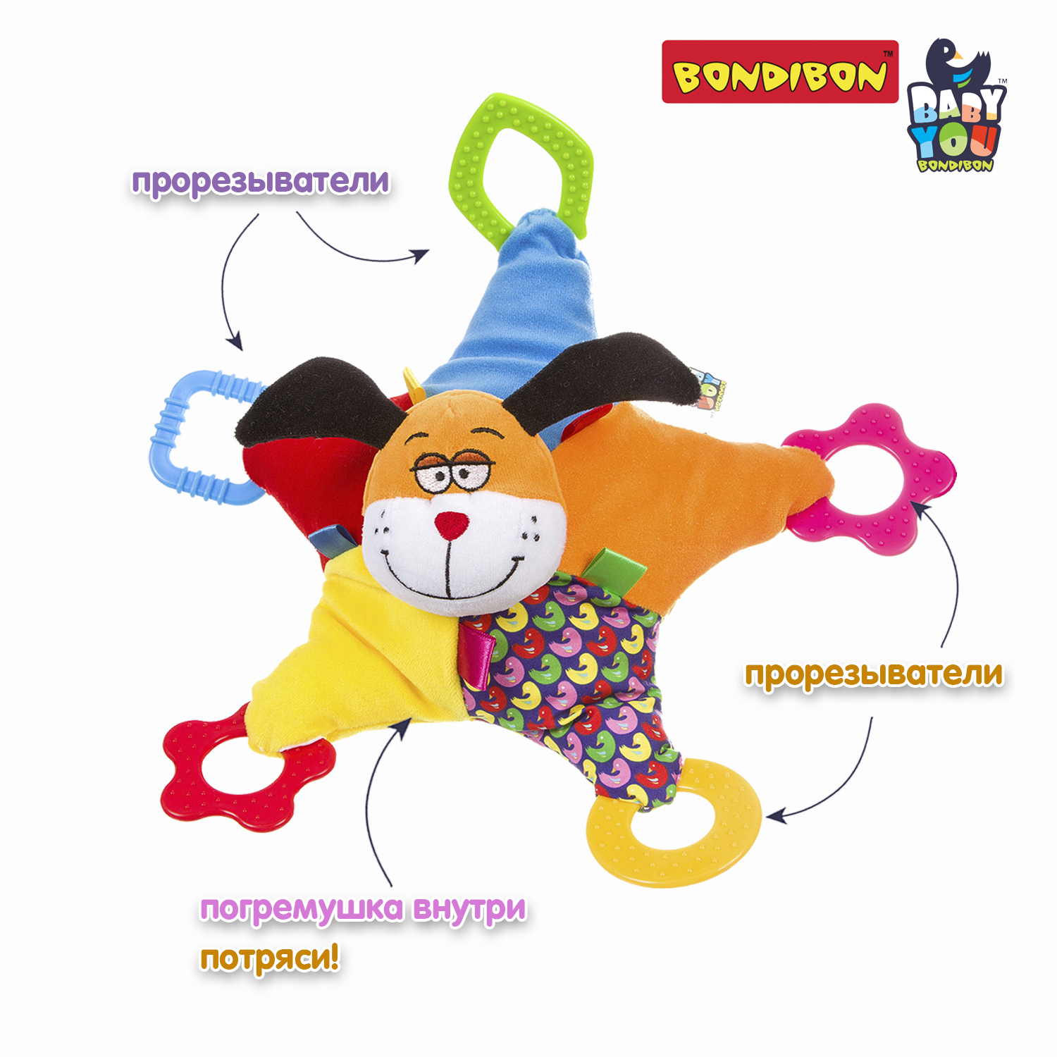 Игрушка Bondibon погремушка мягкая Собака с прорезывателем - фото 3