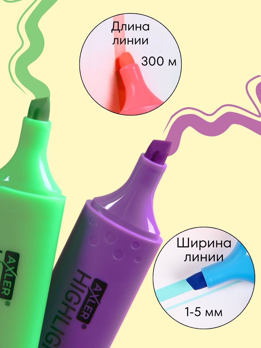 Текстовыделители AXLER 6 шт. - фото 3