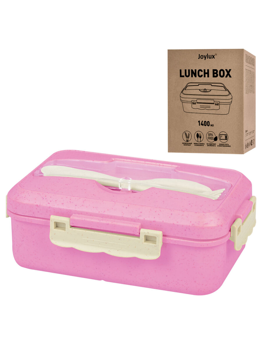 Ланч-бокс Joylux контейнер для еды с 3 отделениями и приборами 1,4 л 8х21х14 см - фото 9