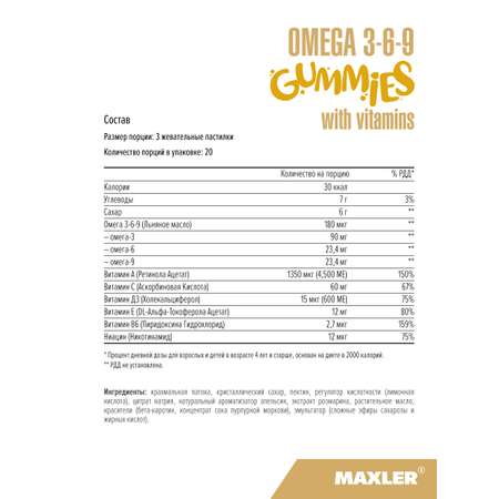 Омега 3-6-9 для детей Maxler MAXLER со вкусом апельсина 60 шт