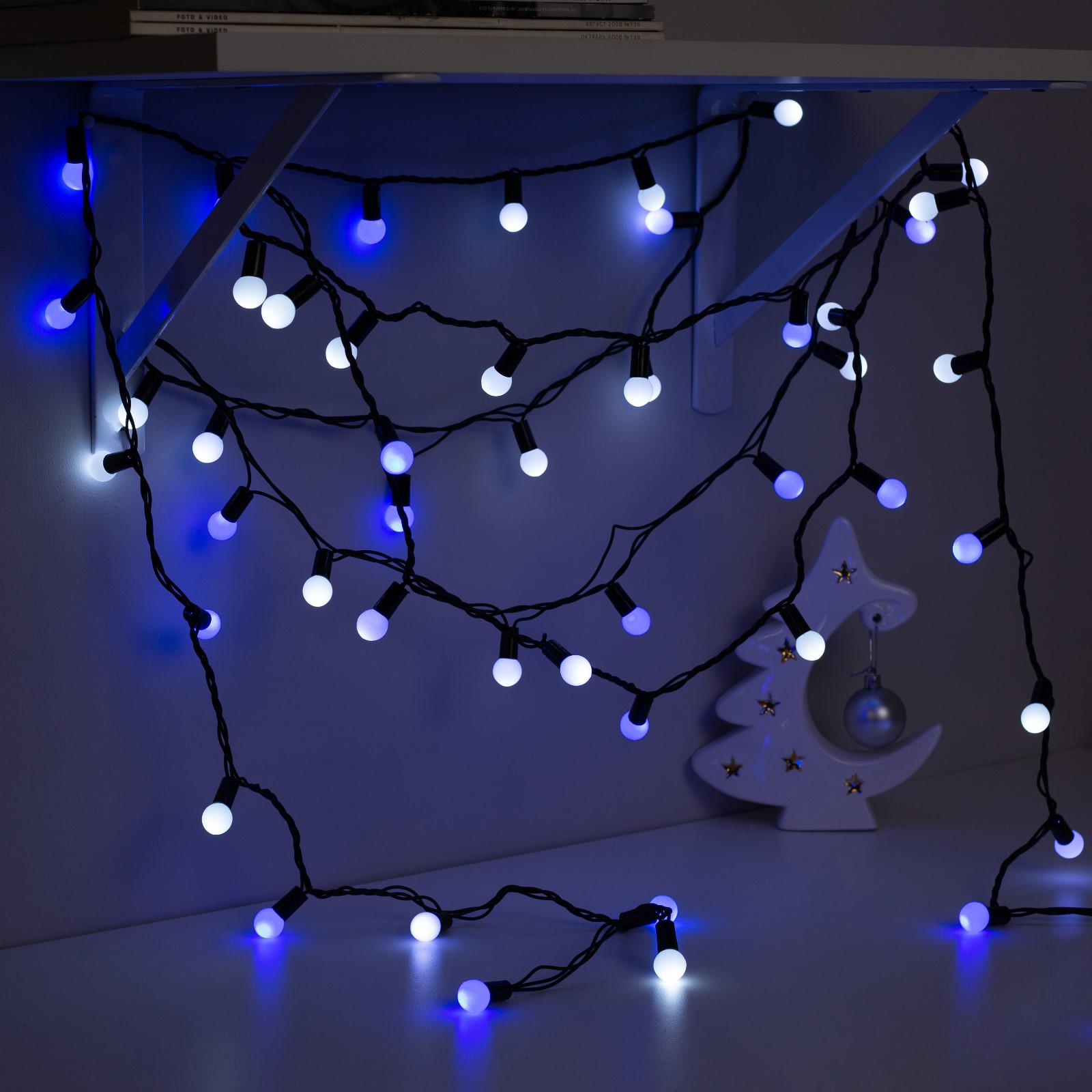 Гирлянда Luazon «Шарики 1.5 см» ip44 тёмная нить 100 led свечение бело-синее мигание 220 в - фото 4