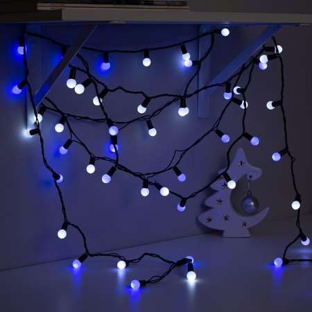 Гирлянда Luazon «Шарики 1.5 см» ip44 тёмная нить 100 led свечение бело-синее мигание 220 в