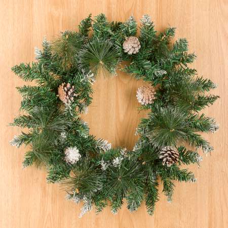 Венок SXMas 40 см зеленый со снегом JCWD