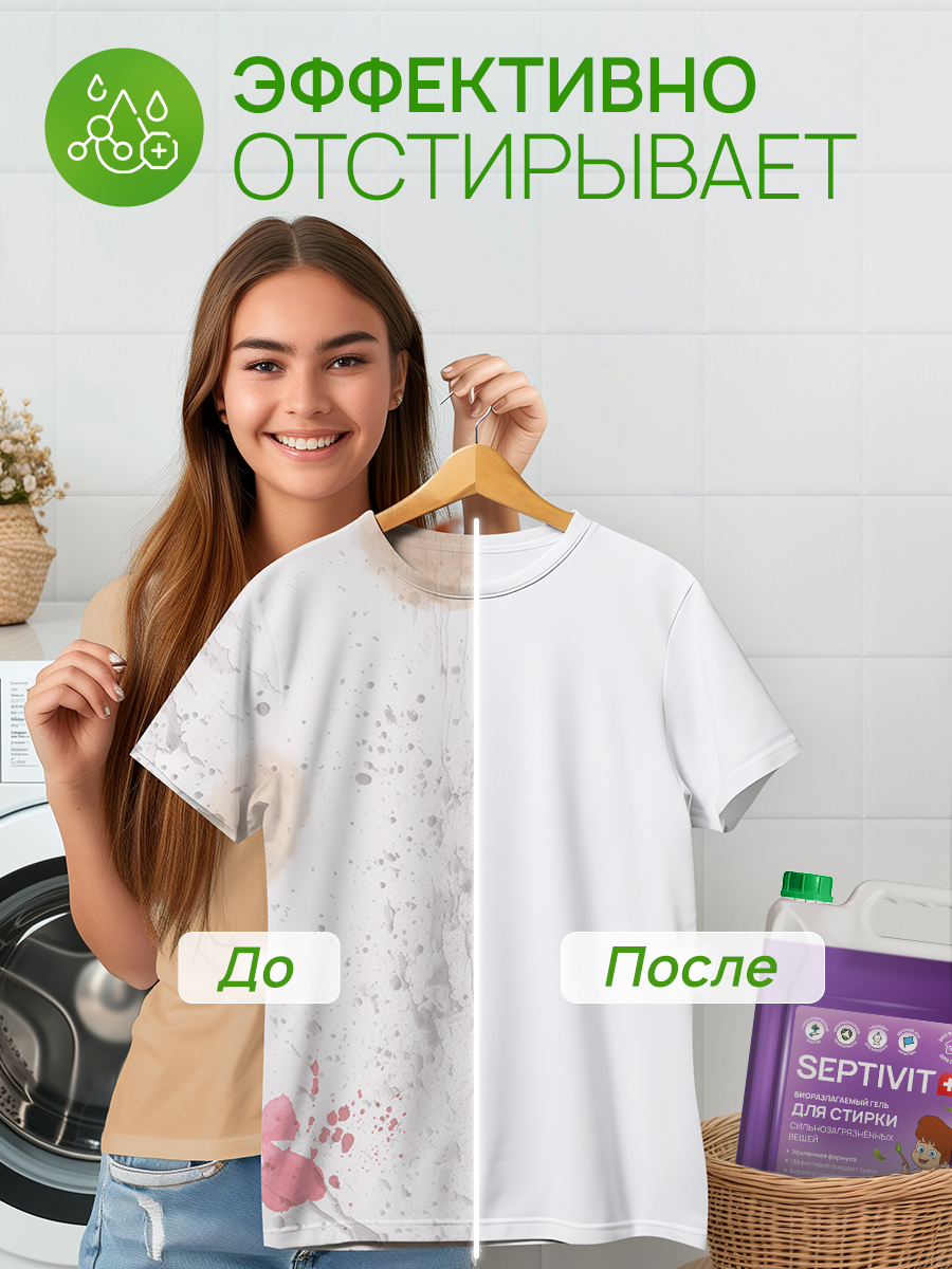 Гель для стирки SEPTIVIT Для сильнозагрязненного белья 5л - фото 3