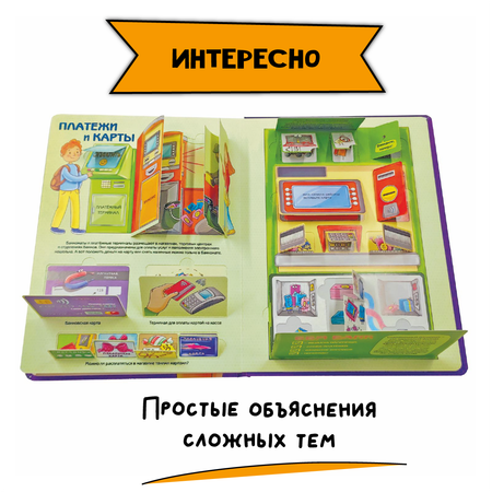 Книга детская энциклопедия BimBiMon с окошками Откуда берутся деньги? Виммельбух