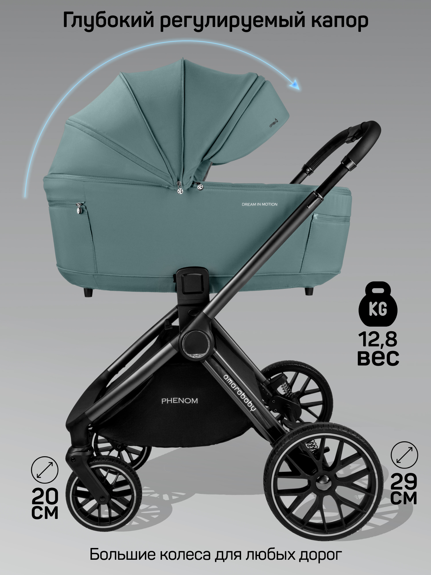 Коляска 2в1 Amarobaby Phenom голубой - фото 6