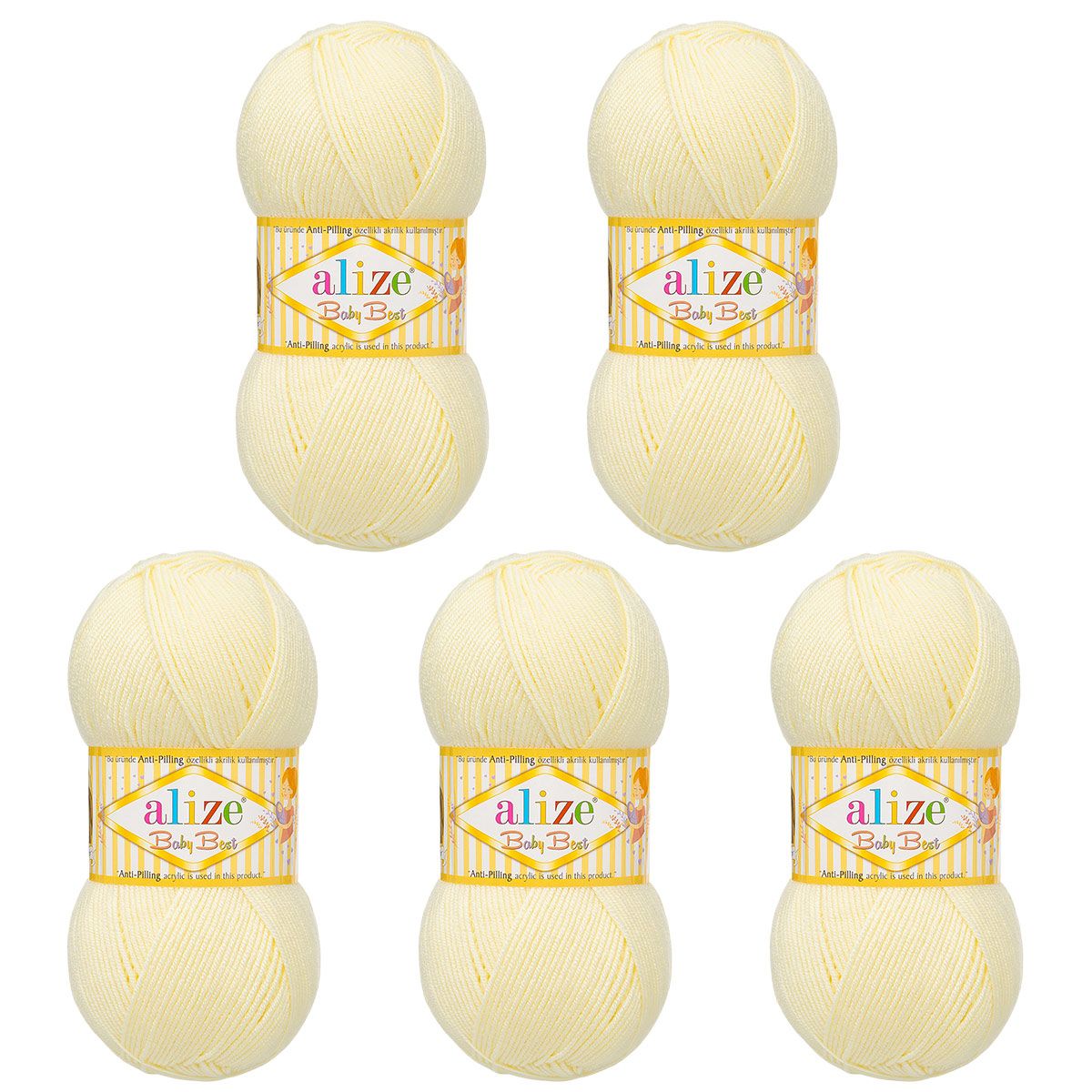 Пряжа для вязания Alize baby best бамбук акрил с эффектом антипиллинг 100 г 240 м 62 светло-молочный 5 мотков - фото 6