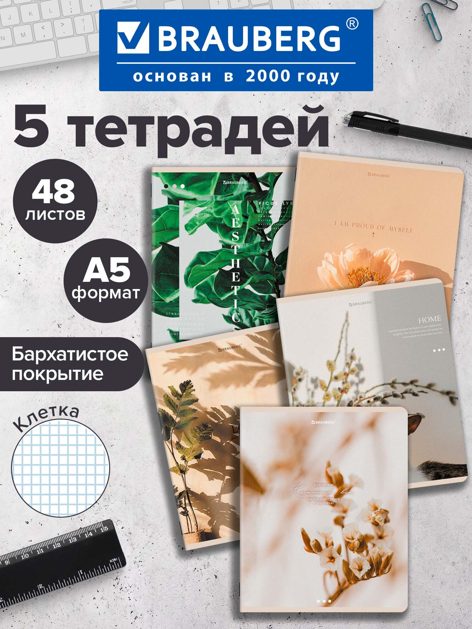 Изображение товара Общая тетрадь Brauberg клетка 48 лист у 5 шт Изображение товара Общая тетрадь Brauberg клетка 48 лист у 5 шт