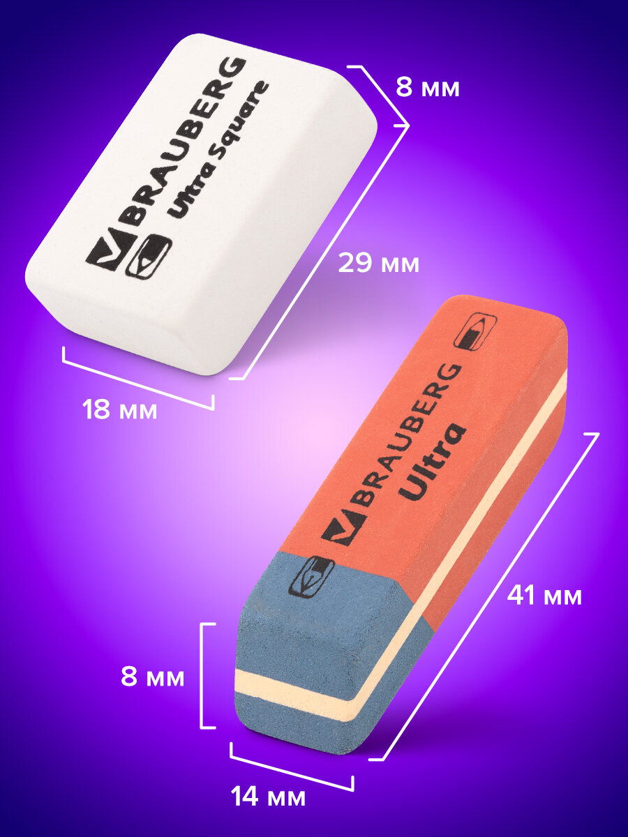 Ластик Brauberg 9 шт. в ассортименте - фото 4