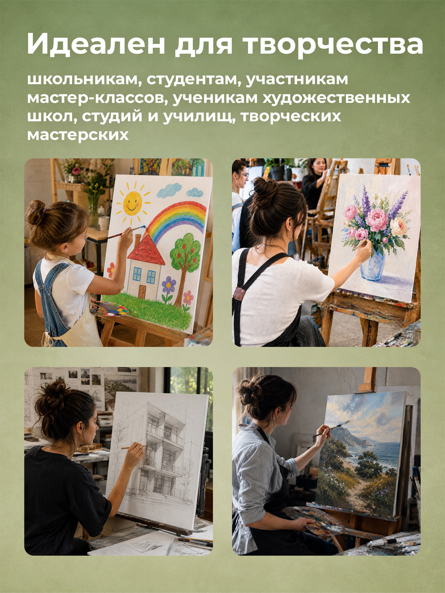 Холст для рисования Brauberg на подрамнике 50х60 см грунтованный 100% хлопок набор 2 штуки - фото 8