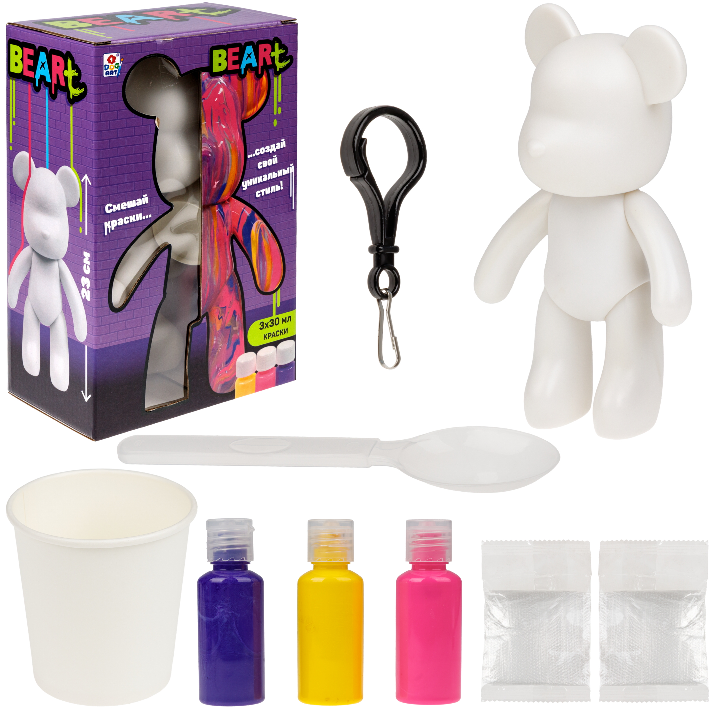 Набор для творчества 1TOY Краска Мишка 23 см роспись красками - фото 1