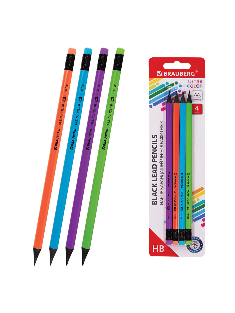 Карандаши чернографитные Brauberg 4 шт. - фото 6