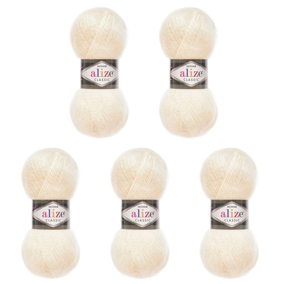 Пряжа Alize полушерстяная Mohair classic new 100 гр 200 м 5 мотков 01 кремовый - фото 8