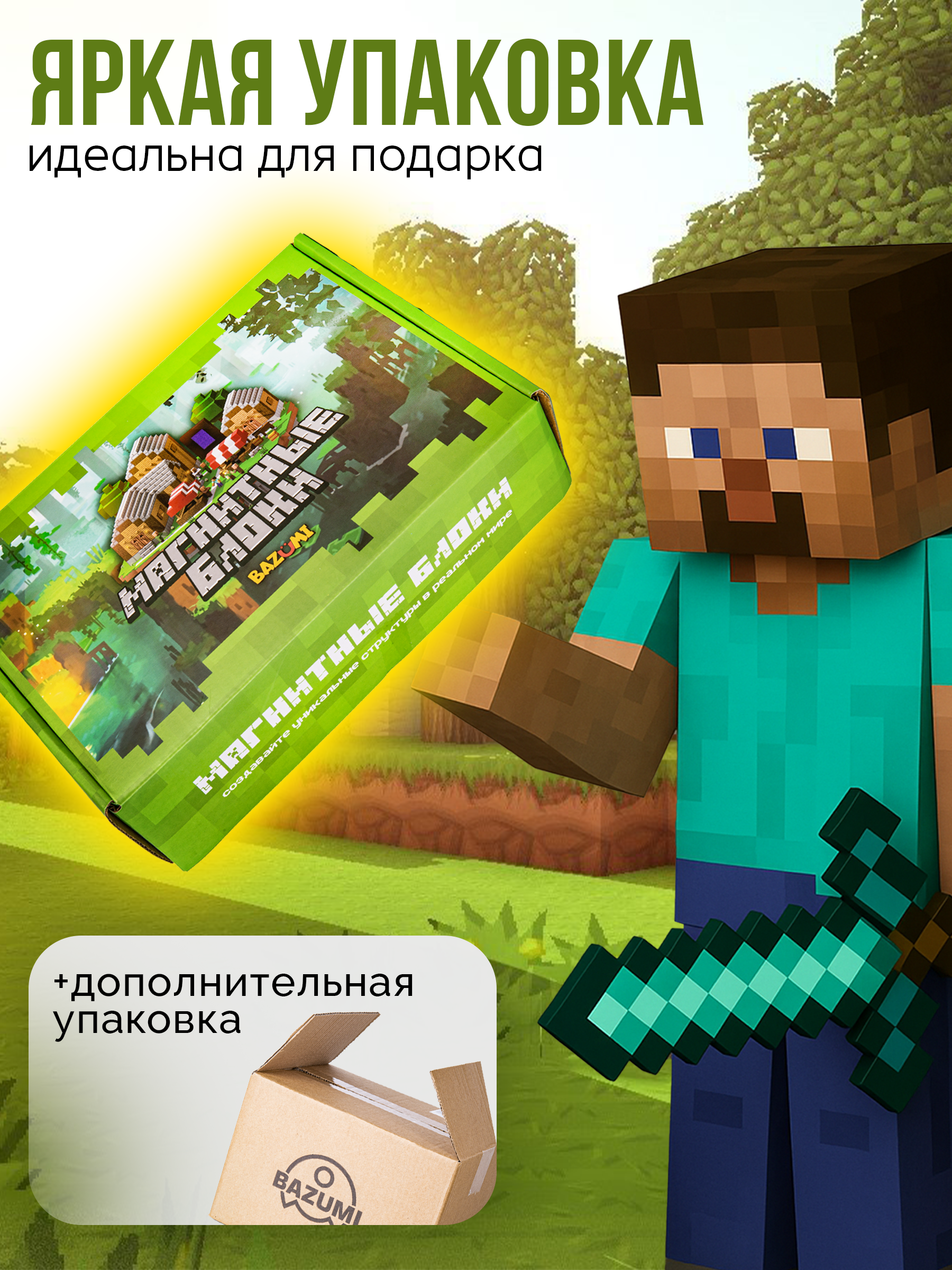 Конструктор BAZUMI Minecraft майнкрафт магнитный lego 192 дет. - фото 7