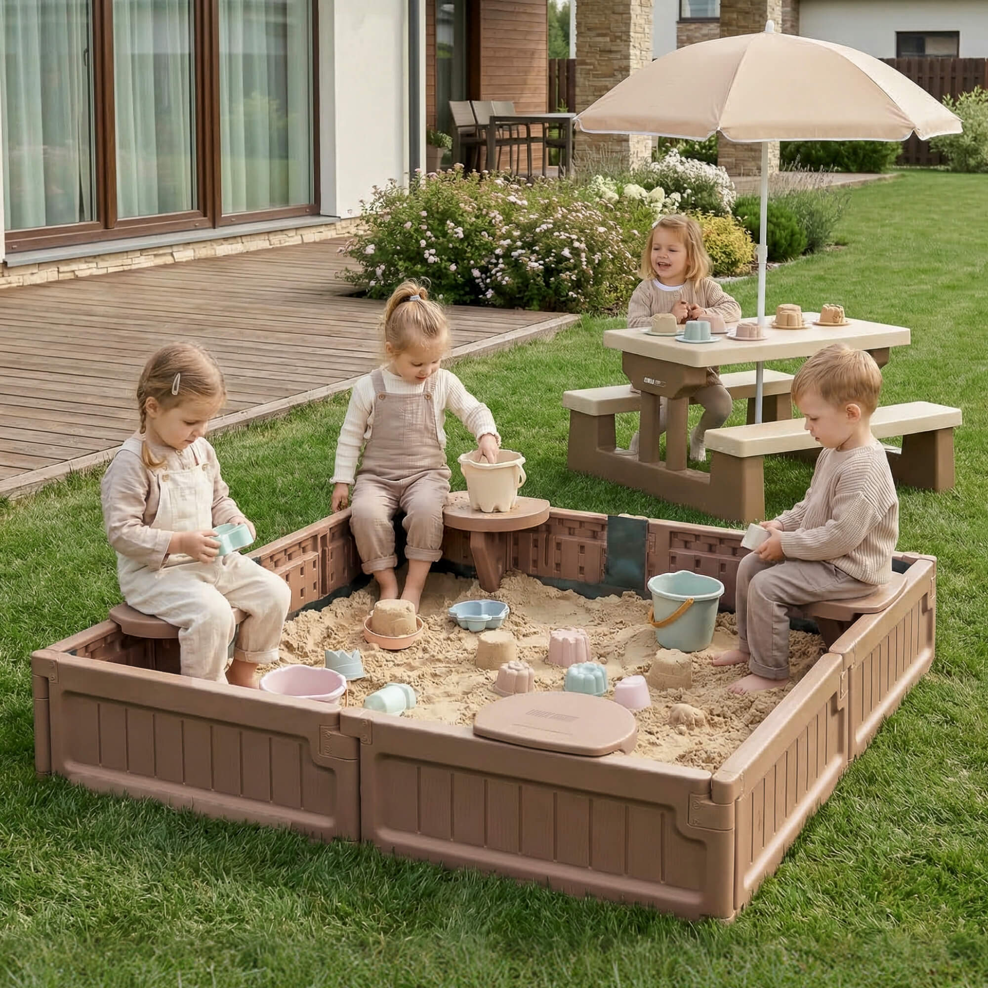 Песочница детская UNIX Kids квадратная 123х123 см пластиковая - фото 21