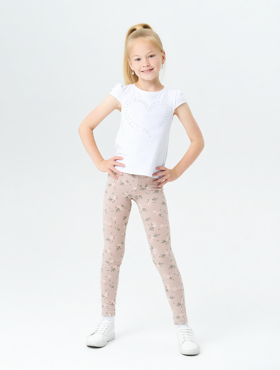 Леггинсы Персона Junior Сказочные цветы бежевые лосины - фото 1