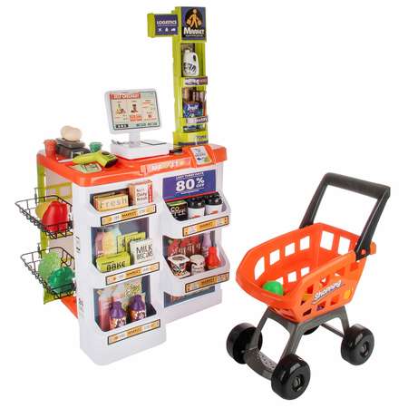 Игровой набор Veld Co касса, тележки и корзинки, прилавок, продукты