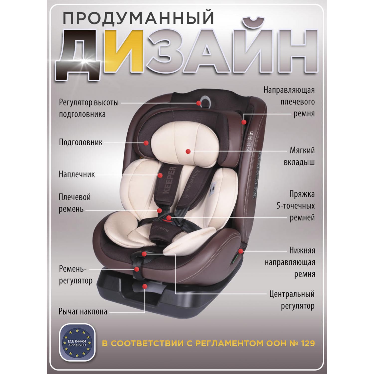 Автокресло BabyCare Keeper 0+/1/2/3 (0-36 кг) коричневый - фото 3