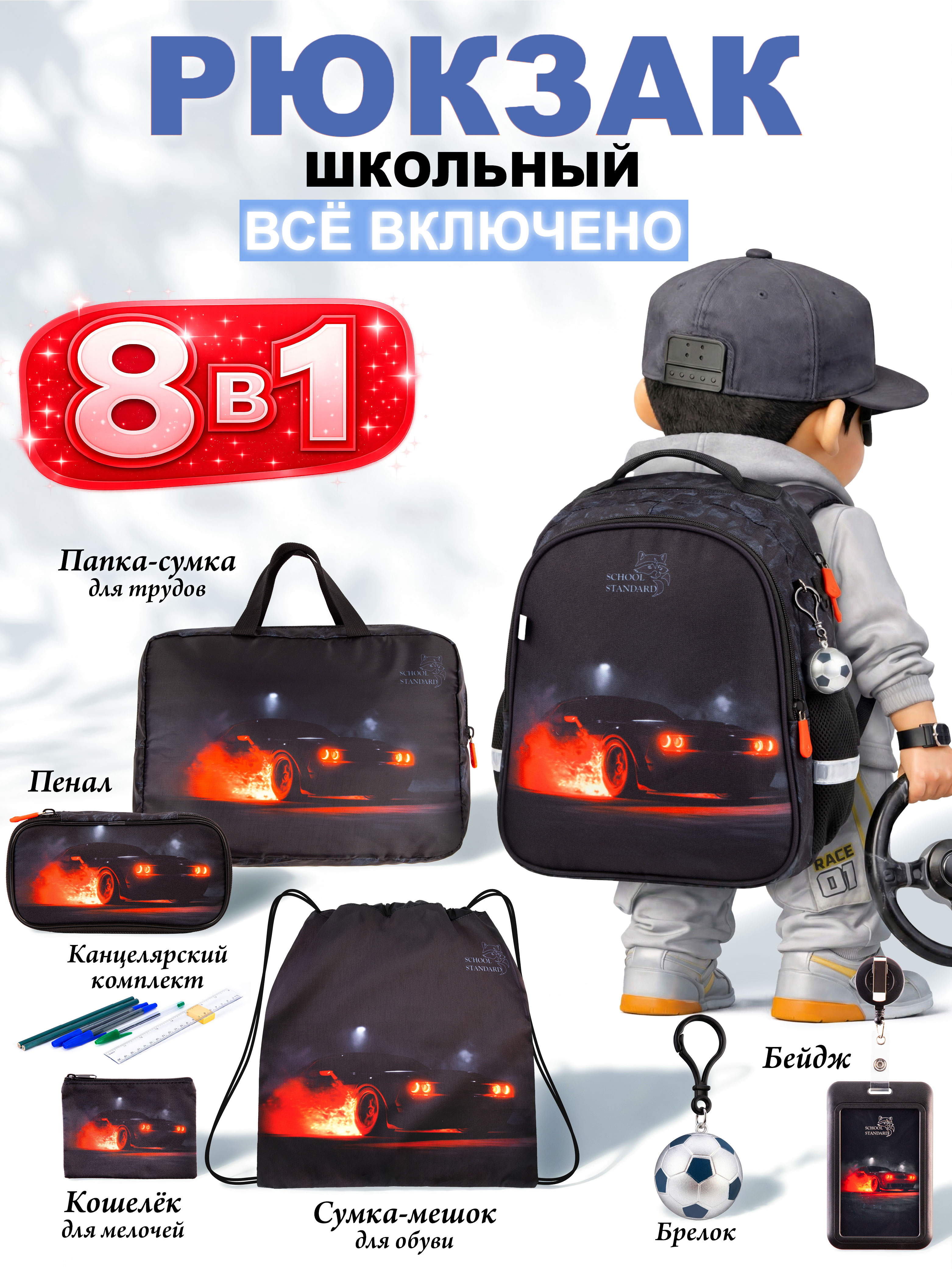 Рюкзак School Standard школьный для мальчика 8в1 - фото 1