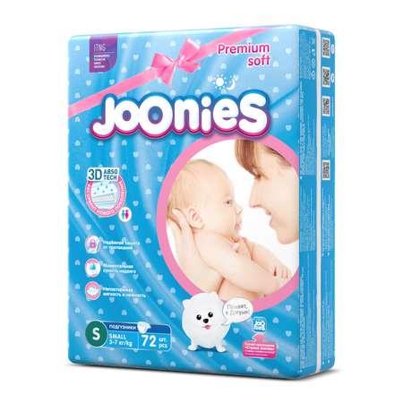 Подгузники Joonies S (3-7 кг) 72 шт.