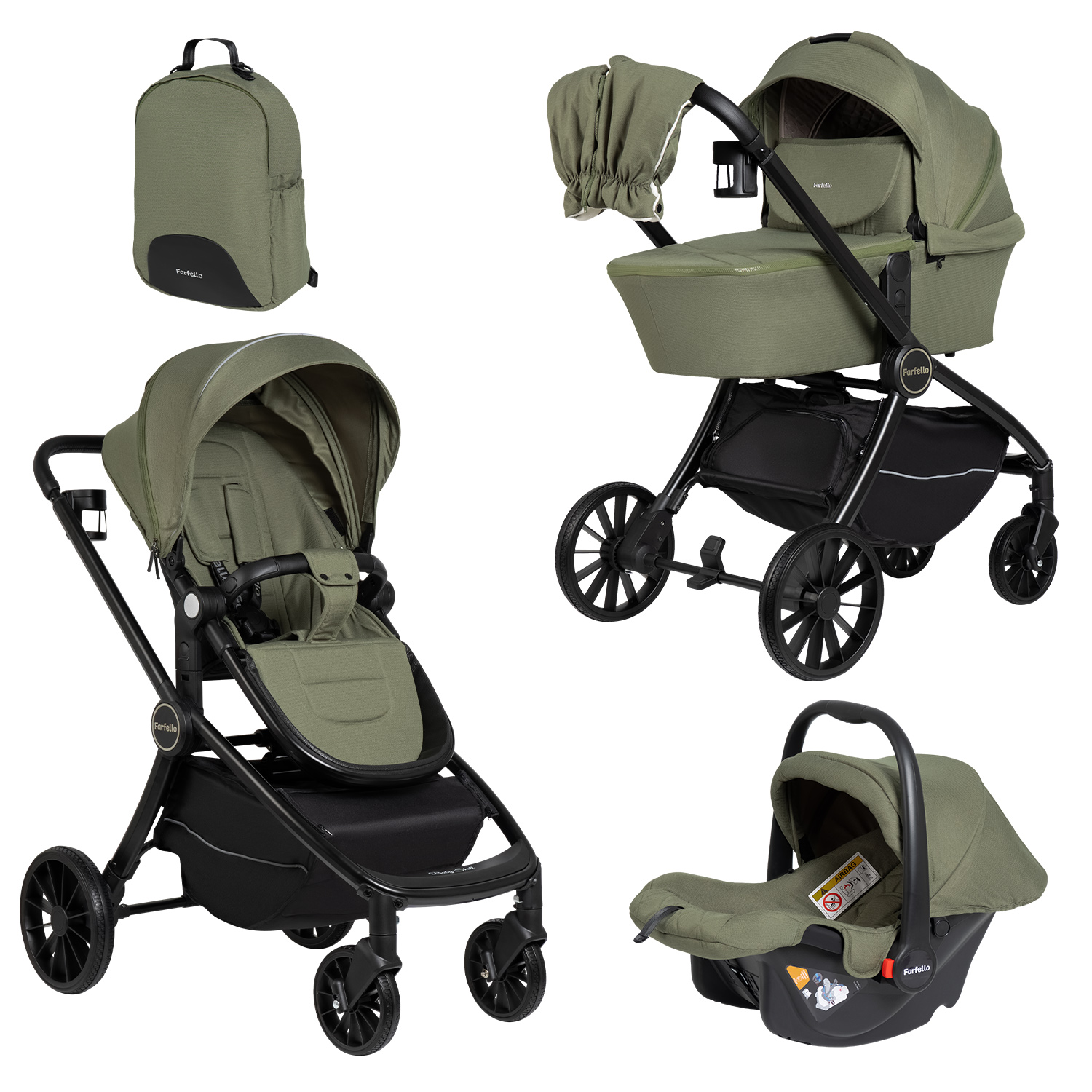 Коляска 3в1 Farfello Baby shell хаки - фото 12