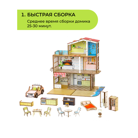 Домик для кукол M-WOOD 50 см с мебелью