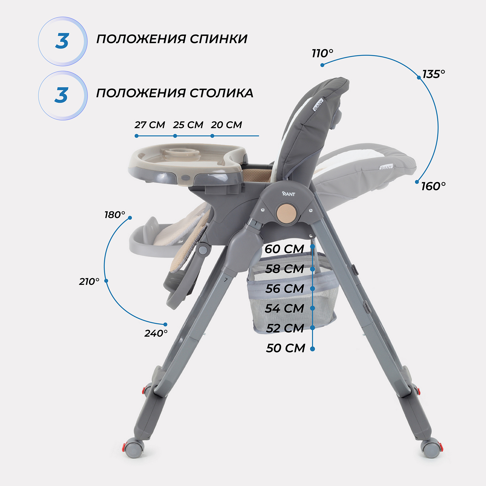 Стульчик для кормления Rant Cafe, grey+beige бежевый - фото 6